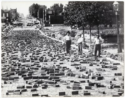 Three Men Working to Pave a Street with Bricks, Compton near Meramec by Charles Clement Holt